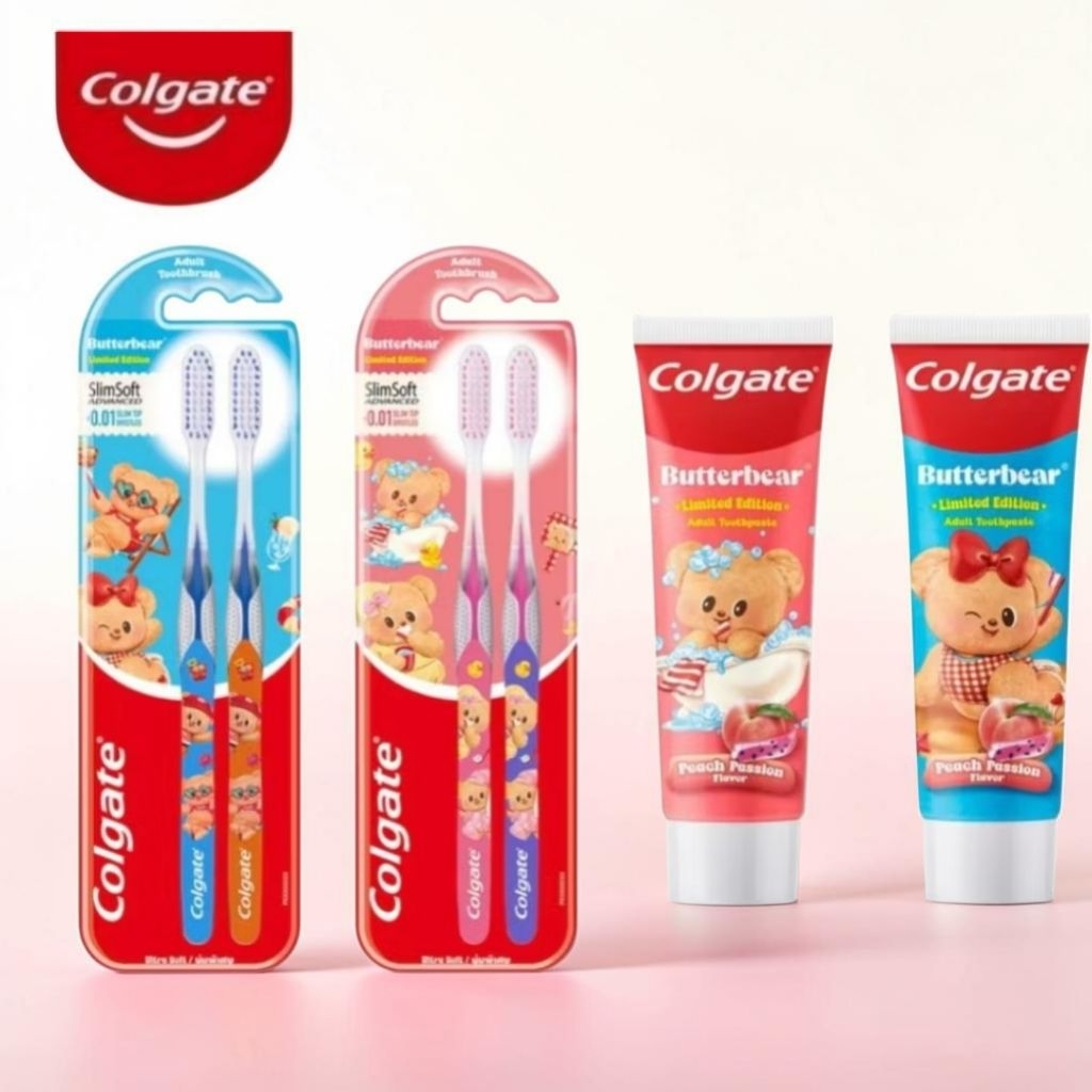 Colgate แปรงสีฟัน ยาสีฟัน คอลเกต สลิมซอฟท์ บัตเตอร์แบร์ หมีเนย มี2ลาย