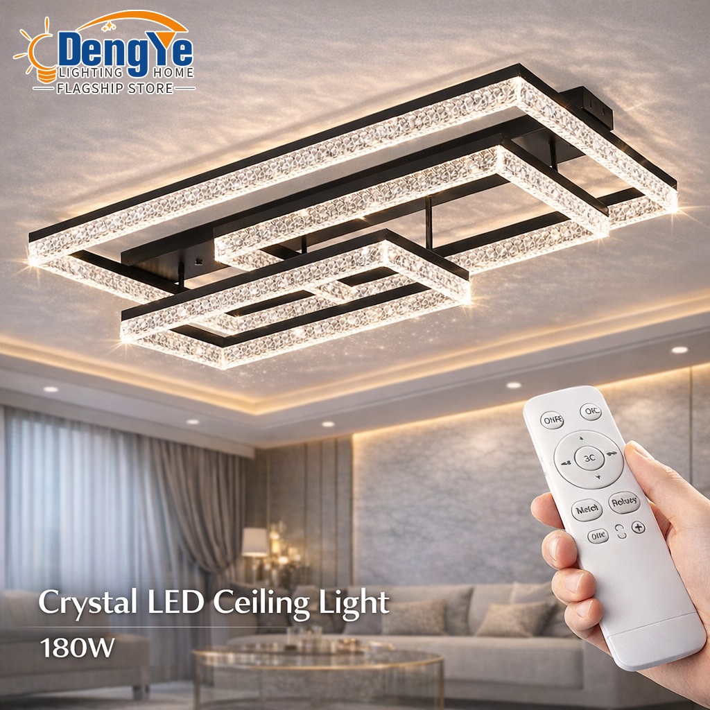 【DengYe】โคมไฟเพดาน LED ลายแตกน้ำแข็ง 240W Full Spectrum รีโมท ปรับแสงอิสระ สไตล์หรู ถนอมสายตา COD ประกัน 1 ปี ขนาด50/110