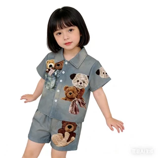 MC239 ชุดเด็กยีนส์เทียม แต่งตุ๊กตาหมี เสื้อผ้าเด็กน่ารัก ใส่ออกงาน ใส่เที่ยวได้