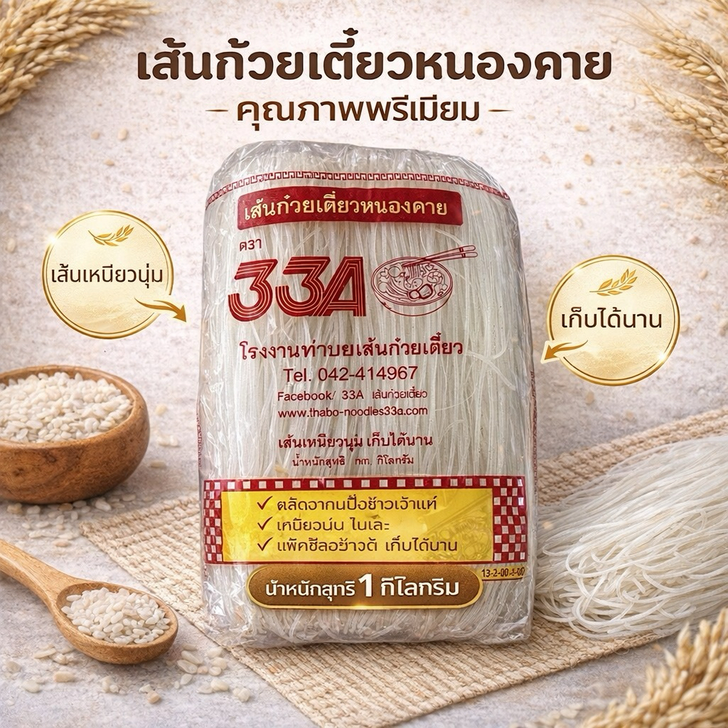 เส้นก๋วยเตี๋ยวแห้งคุณภาพ 33A โรงงานท่าบ่อ จ.หนองคาย ขนาด 1 กก