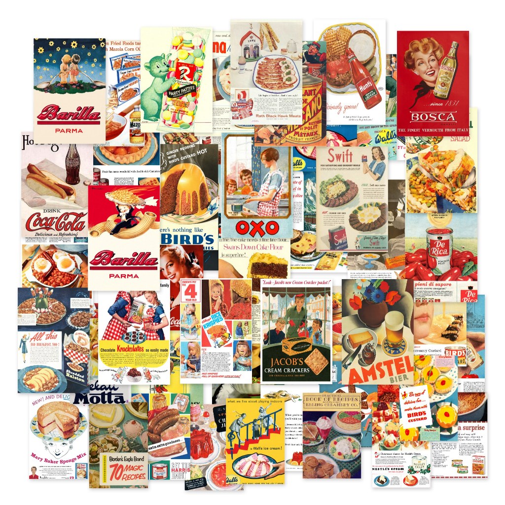 โปสเตอร์อาหารวินเทจ 50, สติกเกอร์สเก็ตบอร์ดไวนิลวินเทจ, กระเป๋าเดินทางกีตาร์โน้ตบุ๊ค, สติกเกอร์กราฟฟิติรถกันน้ำ