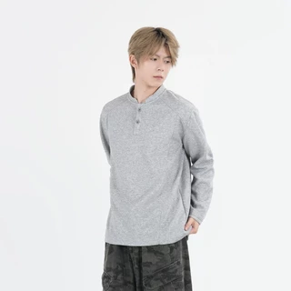 B&R เสื้อยืดแขนยาว long-sleeved T-shirt เสื้อโปโล เฮนรี่ Neckline หลวมและเรียบง่าย ปุ่มปรับ หล่อและแฟชั่น