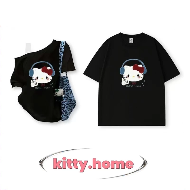 ส่ง24ชั่วโมง✨ เสื้อยืดคู่รัก ลาย Hello Kitty ทรงหลวม คอวงกลม แขนสั้น ผ้าคอตตอน ใส่สบาย ไซส์ M-3XL