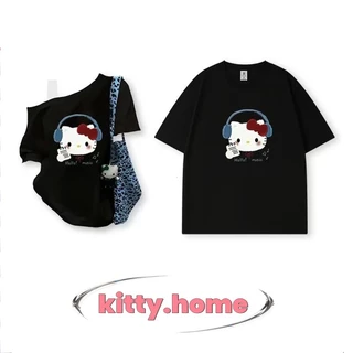 ส่ง24ชั่วโมง✨ เสื้อยืดคู่รัก ลาย Hello Kitty ทรงหลวม คอวงกลม แขนสั้น ผ้าคอตตอน ใส่สบาย ไซส์ M-3XL