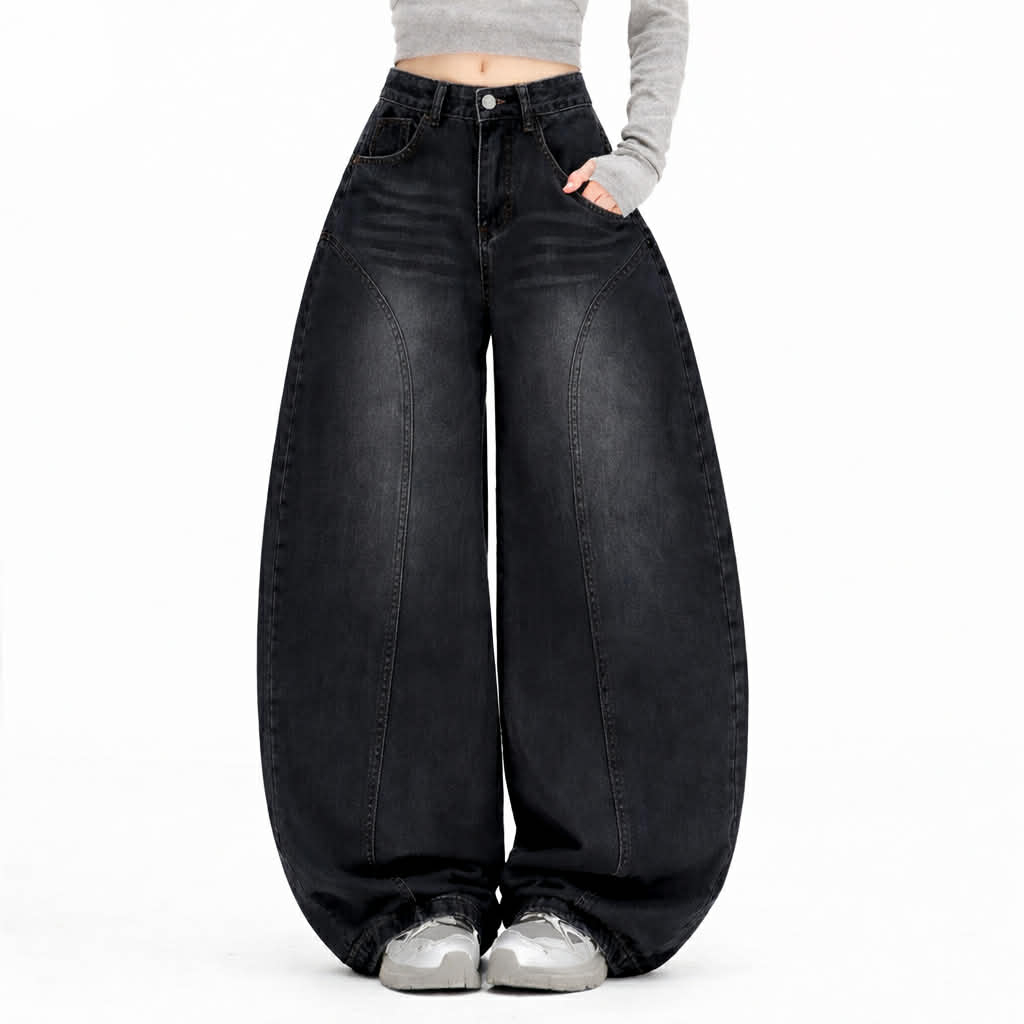 #5999 (XS-6XL) jinjeans กางเกงยีนส์ทรงบาเรล baggy กางเกงสาวอวบ กระบอกใหญ่ ขากว้าง Barel