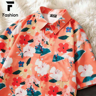 ใส่ได้ทั้งชายหญิง! เสื้อเชิ้ตคู่รัก ลายภาพวาดสีน้ำมันดอกไม้ สไตล์ฮาวาย Unisex
