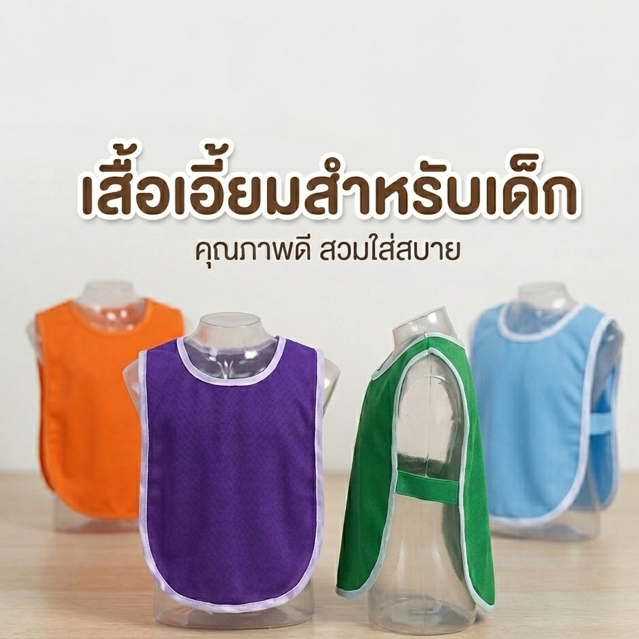 เอี๊ยมเด็ก เสื้อเอี้ยมสำหรับเด็ก ผ้าไมโคร ใส่สบาย ระบายอากาศดี ไม่ระคายผิวกับเด็กเล็ก (รับผลิตทุกสี)