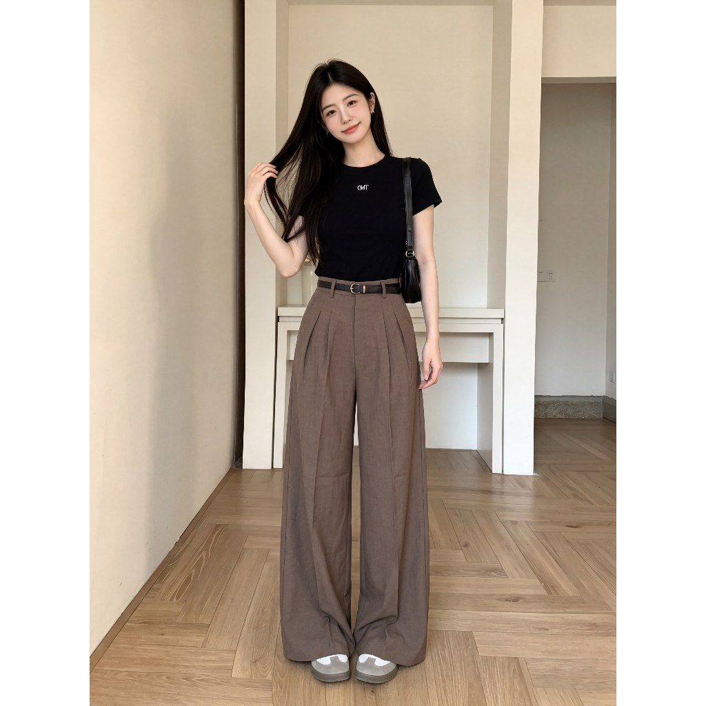 กางเกงกระบอกใหญ่ แต่งจีบ ผ้าสโนว์สลาฟ ใส่เเล้วดูผอม ใส่ทำงาน ระบายอากาศดี รูปที่ 4