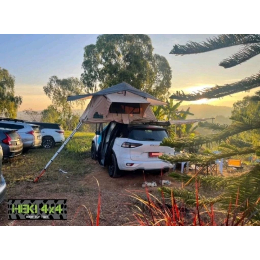 เต็นท์หลังคารถ HEKI4x4  RoofTopTent ขนาด1.4 สีเบจ-เทา เน้นคุณภาพสูง แข็งแรง ผ้า canvas ripstop แท้ กันฝน 3,000 มม.