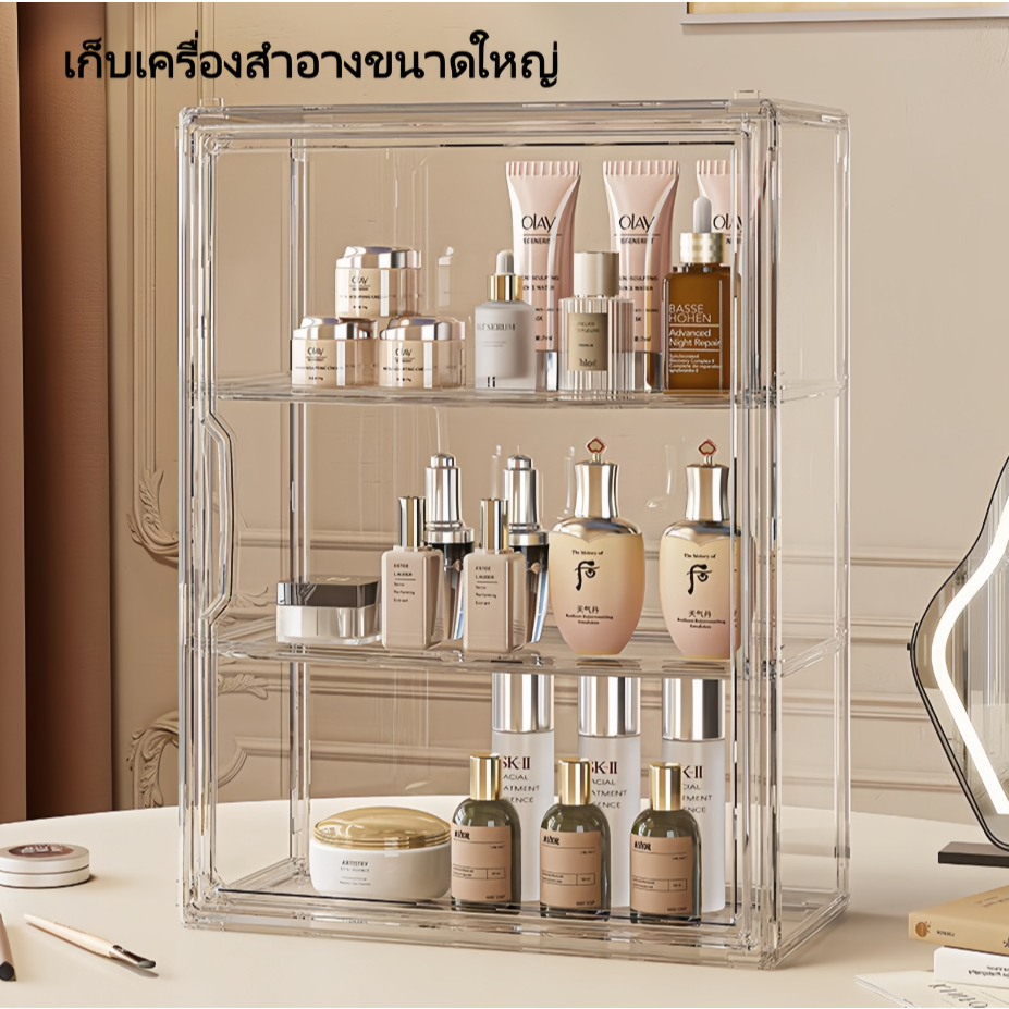 ไทยจัดส่งกล่องเก็บเครื่องสำอางมัลติฟังก์ชั่กล่องเก็บของโปร่งใสติดผนังชั้นวางของไม่จำเป็นต้องเจาะรู
