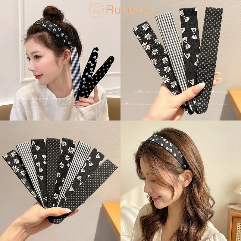 Rubuyou ﻿ยางรัดผม ที่คาดผม สีดำ เกาหลี ย้อนยุค ช่วยเก็บไรผม ผู้หญิงที่ เครื่องประดับผมแฟชั่น-COD💕