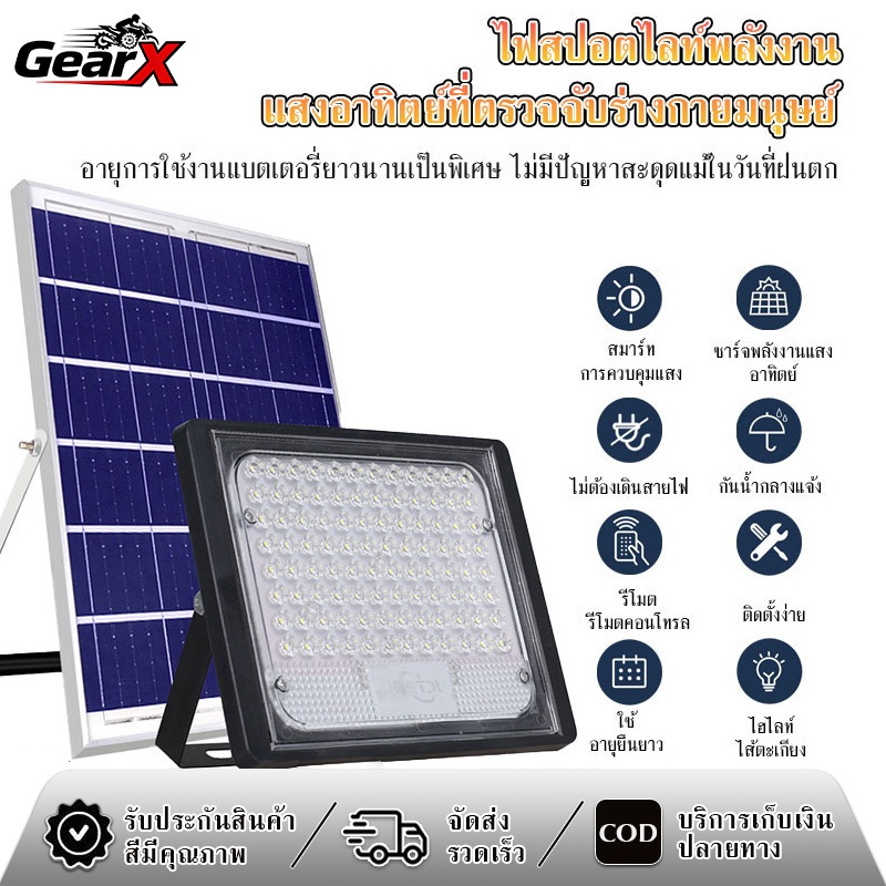 【GearX】โซล่าเซลล์ ไฟโซล่าเซลล์ ไฟ LED ไฟสปอร์ตไลท์ ไฟภายนอกอาคาร ป้องกันฟ้าผ่า โซล่าเซลล์50000wแท้ โ
