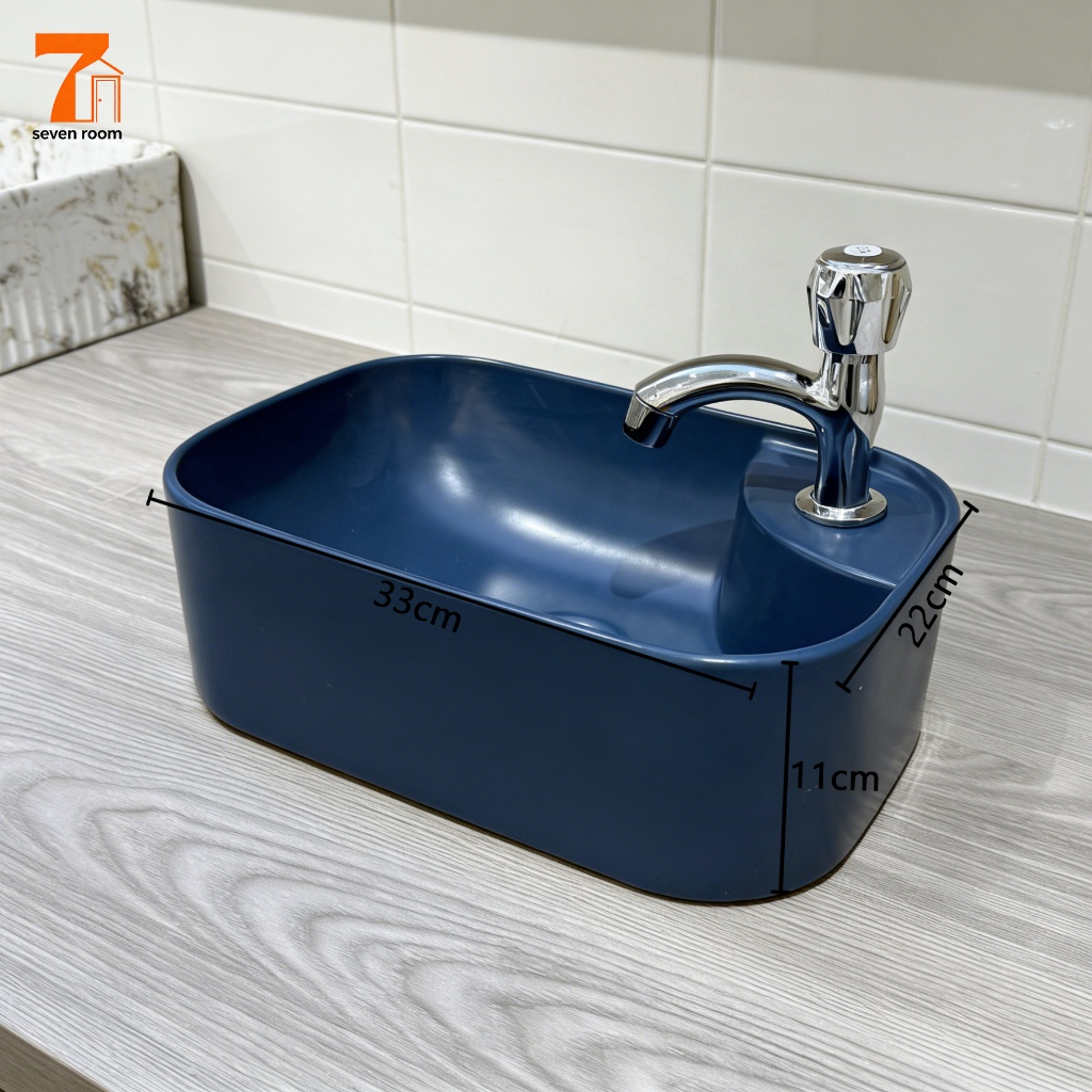 อ่างล้างจานมินิตั้งโต๊ะ seven room พร้อมก๊อกน้ำ สีน้ำเงิน สีขาว 33x22cm ไม่ต้องเจาะผนัง ใช้ได้อเนกประสงค์