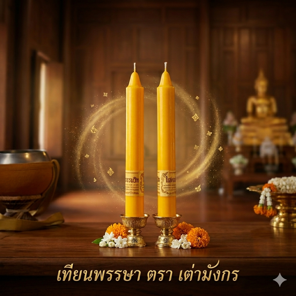 เทียนพรรษา เบอร์ 15 เทียนถวายพระ เทียนคู่ ลายพิกุล-ลายมังกร เทียนพรรษากลม งานแกะสลักสำหรับถวายวัด