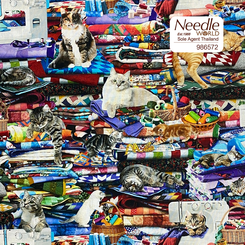 Cotton Fabric imported from the USA🇺🇸 ผ้าคอตตอนแท้ คุณภาพสูง หน้ากว้าง 44 นิ้ว #986572 Cats
