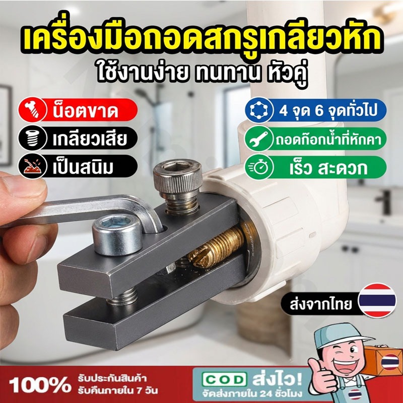 ตัวดึงสกรูหัก 4-6 หุน สแตนเลส 3-in-1 แรงบิดสูง ซ่อมท่อประปา ชุดเครื่องมือถอดสกรูหัก【Ready】
