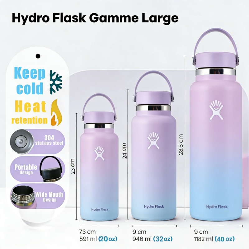 แก้วน้ําสูญญากาศ HYDRO FLASK 20OZ32OZ40OZ แก้วเก็บความเย็นเเละร้อน พร้อมหูจับ พร้อมหลอดดูด พกพาง่าย 