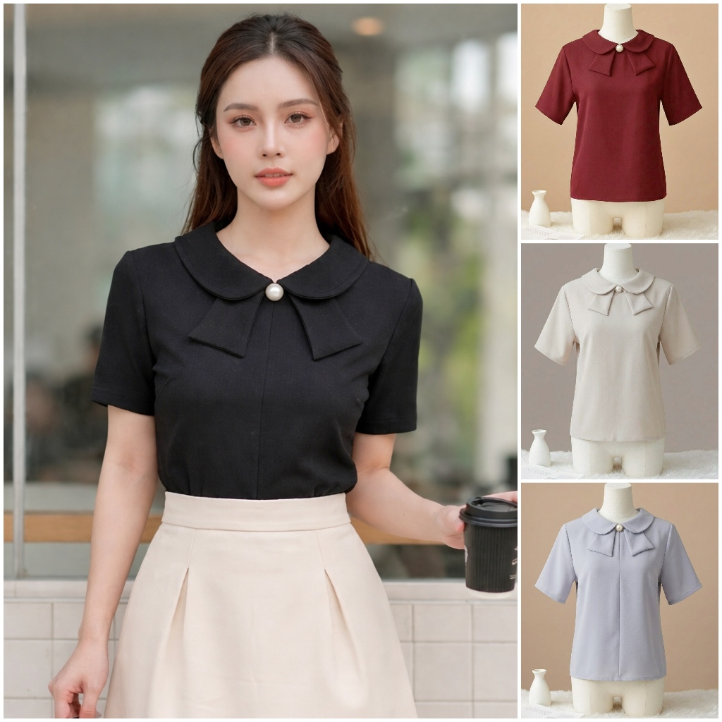 F16 เสื้อทํางานผู้หญิง คอปก แต่งกระดุม แมชสีน่ารัก สวยเก๋ไม่ซ้ำใคร Easter Egg