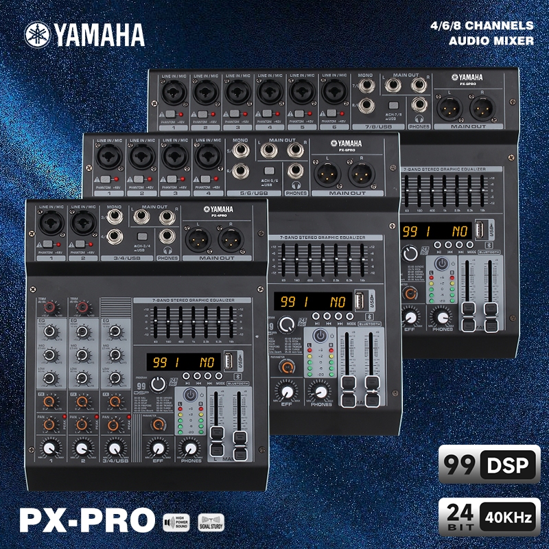 YAMAHA PX-4PRO/PX-6PRO/PX-8PRO มิกเซอร์ , 4/6/8 ช่อง บลูทูธเชื่อมต่อมืออาชีพเวทีแสดงมิกเซอร์