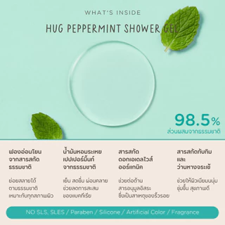 Hug Refill 1000ml เจลอาบน้ำ เปปเปอร์มิ้นท์สูตรอ่อนโยนจากธรรมชาติ 98.5% [Shower Gel Peppermint 98.5% Natural Ingredients]