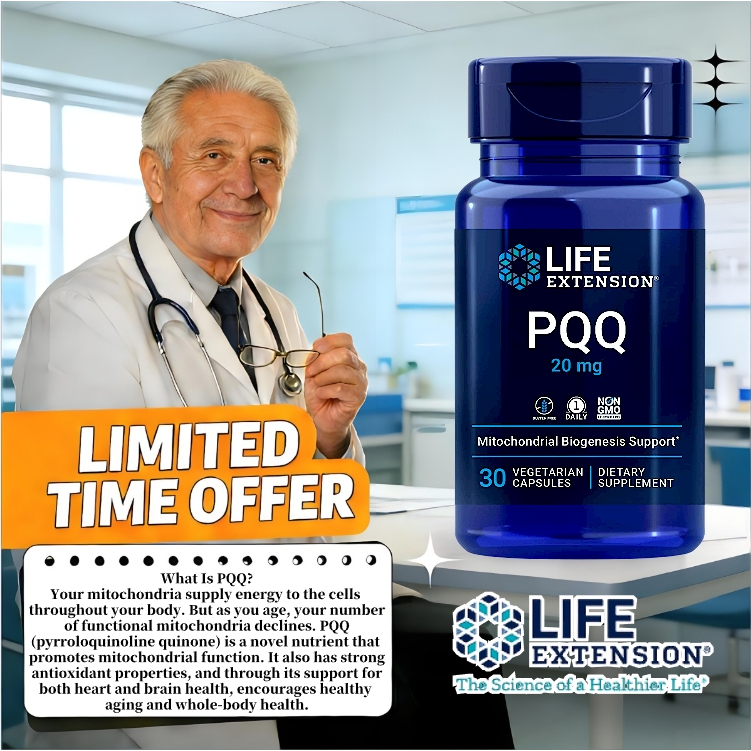 Life Extension PQQ 20mg, Enhances Cellular Energy Production - 30 Vegetarian Capsules