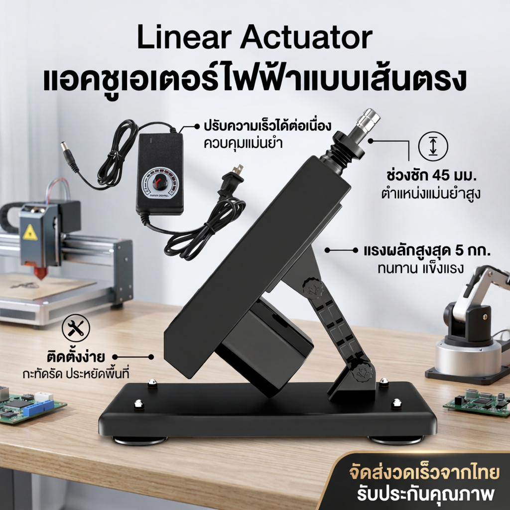 Linear Actuator มอเตอร์แกนชัก 12V 24V ช่วงชัก 45mm ปรับความเร็วได้ ติดตั้งง่าย สต๊อกไทย