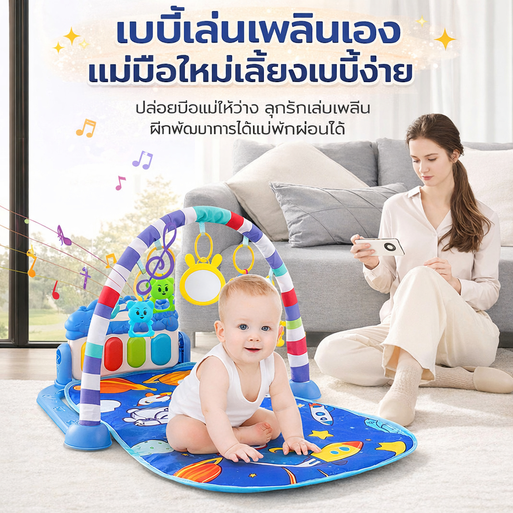 เพลยิมเปียโนเสริมพัฒนาการ Kick and Play Gym สำหรับทารกแรกเกิด ลายน่ารัก