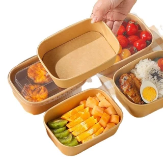 **Pre-orderสินค้าเข้า19เดือนนี้**[แพ็ก50ชิ้น] กล่องกระดาษคราฟท์วงรี พร้อมฝาใสถ้วยกระดาษ กล่องคราฟท์ 500/650/750/1000ML