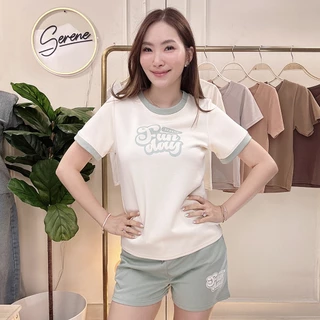 Serene's Choice ชุดเซต 2 ชิ้น เสื้อแขนสั้น กางเกงขาสั้น ลาย Funday แต่งทูโทน มินิมอล สไตล์เกาหลี