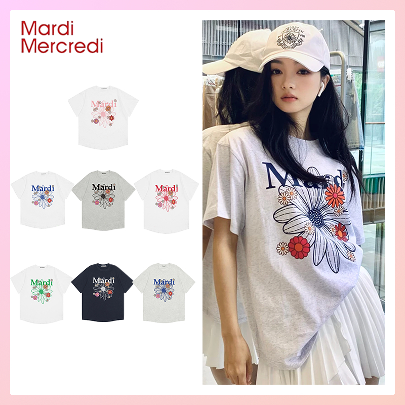 สินค้าเกาหลีแท้ใหม่เอี่ยม | เสื้อยืดสีสันสดใสดีไซน์ลายดอกไม้จาก MARDI MECREDI ขนาดรอบอก 42.5 นิ้ว