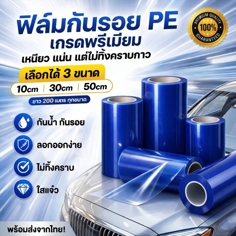 ฟิล์มกันรอยรถยนต์ 10/30/50CM x 200M เทปกันรอยขีดข่วน โปร่งใส ติดง่าย ไม่ทิ้งคราบ ป้องกันรอยรถยนต์ ใช้ได้หลายพื้นผิว COD