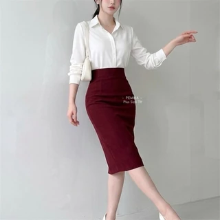 New S01🍵 [S - 10XL] กระโปรงทำงานสาวอวบ เอวสูงทรงสอบ มีขอบเก็บพุง มีซับใน+กระเป๋าซ่อน ไซส์ใหญ่พิเศษ รอบเอว 32-56 นิ้ว