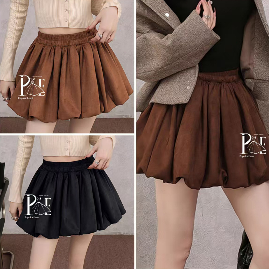 กระโปรงทรงบอลลูน มีไซส์ S-4XL เอวสูง เอวสม็อครอบตัว ผ้ากำมะหยี่นุ่ม แฟชั่นเวียดนาม