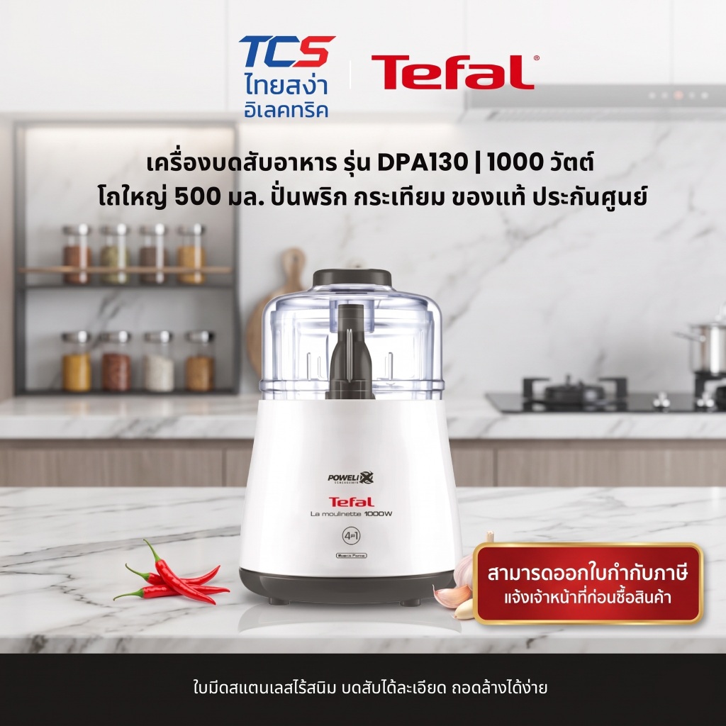 Tefal เครื่องบดสับอาหาร รุ่น DPA130 | 1000 วัตต์ โถใหญ่ 500 มล. ปั่นพริก กระเทียม ของแท้ ประกันศูนย์