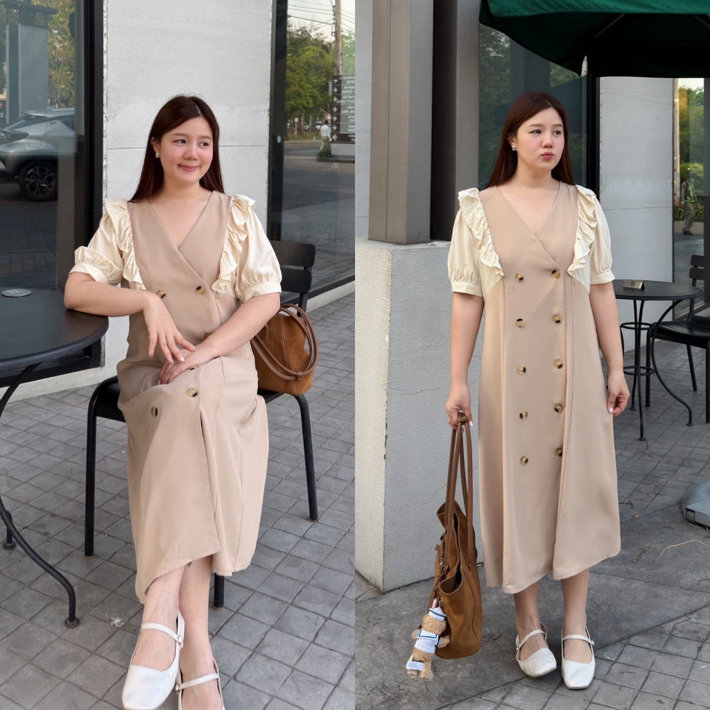 (❤️อกถึง 49") Casual Grid Dress เดรสสาวอวบ ชุดสาวอวบ