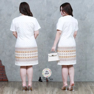 เดรสใส่ทำงาน สาวไซส์อวบ อก 42"44"46"&48" (ชุดตัดเย็บจากทางร้าน) สีขาวฝ้าย