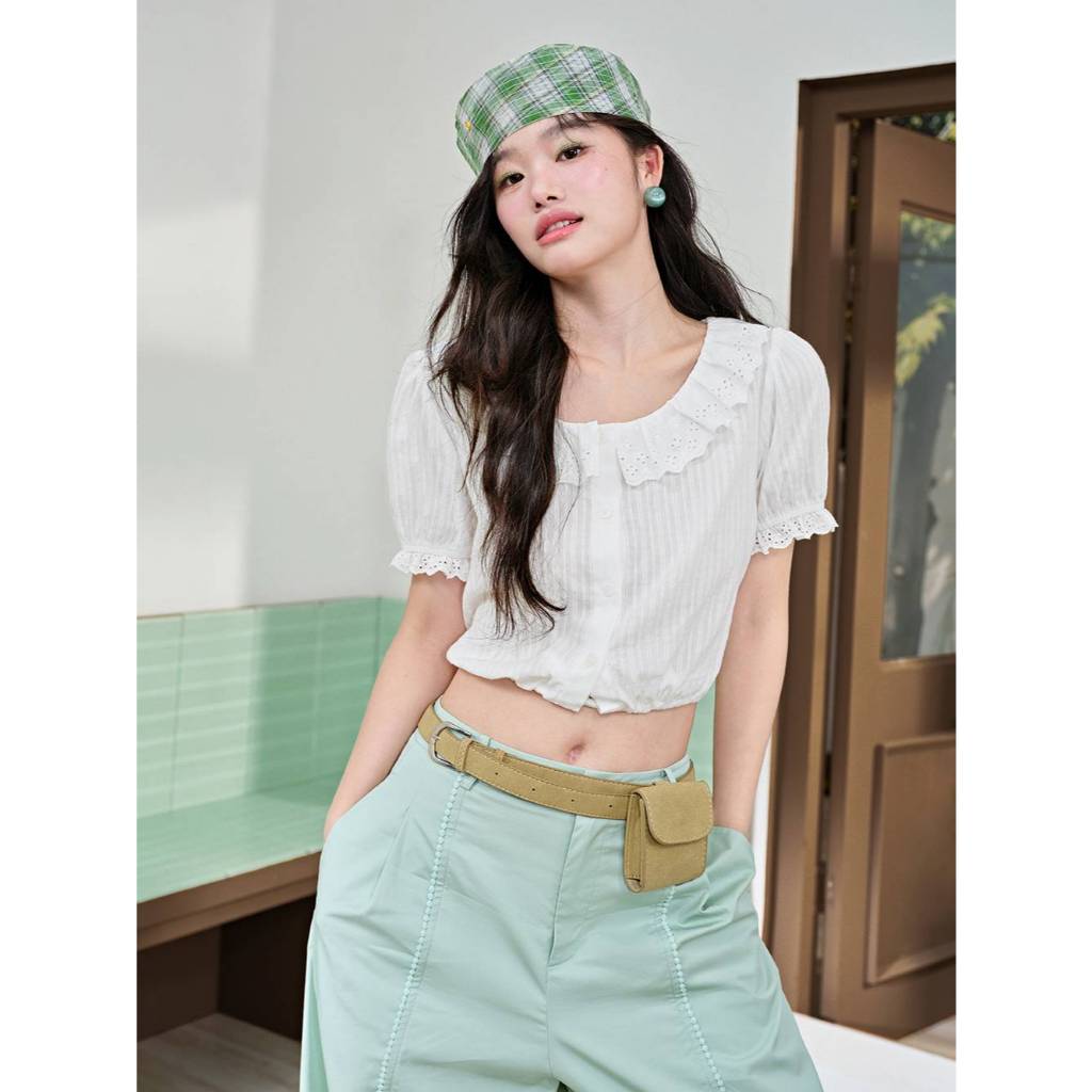 [Preorder] KUOSE : White Cropped Blouse
