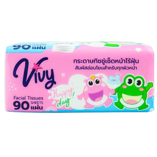 ยกลัง กระดาษทิชชูเช็ดหน้าวีวี่ HappyDay 90 แผ่น รุ่นแพ็คฟ้าชมพู หนานุ่ม 4 ชั้น ยกลัง 20 ห่อ