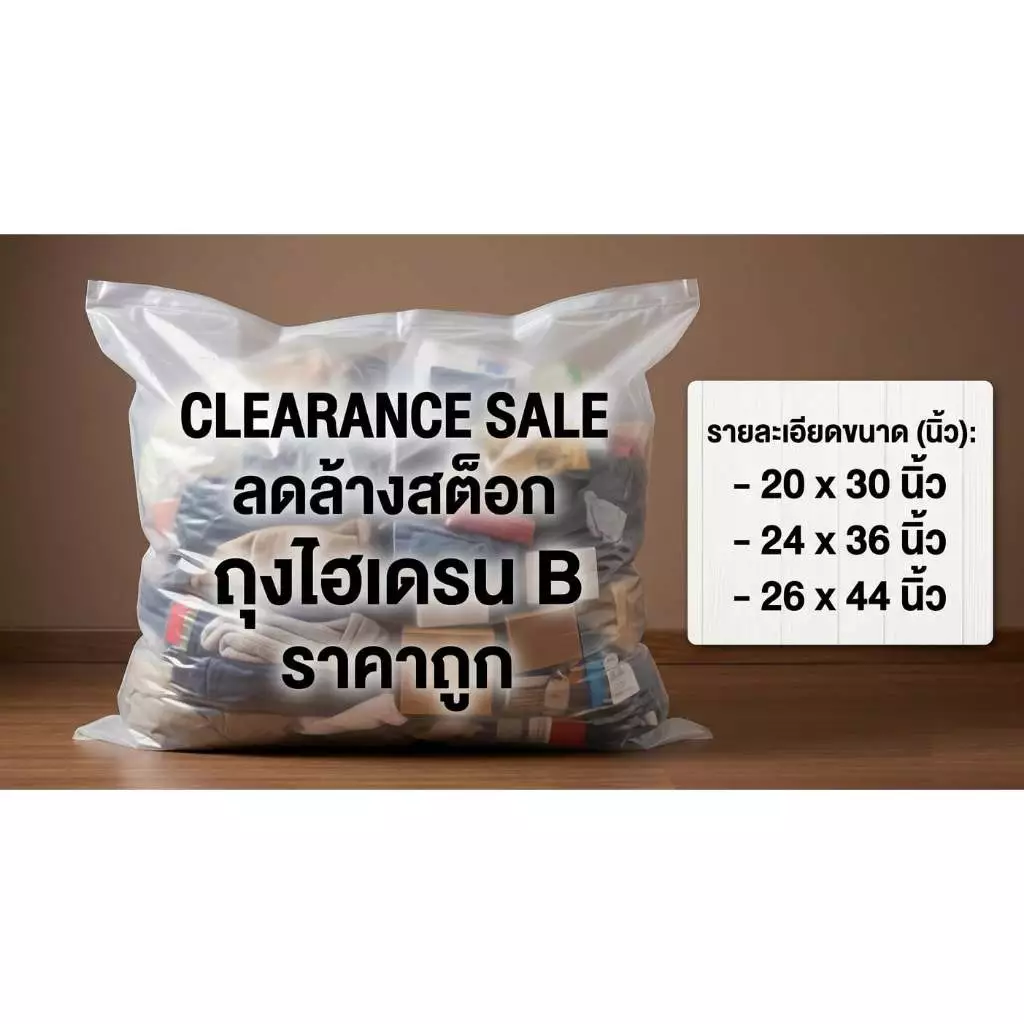 ถุงพลาสติกไฮเดรนเกรดB ลดล้างสต็อกclearancesale