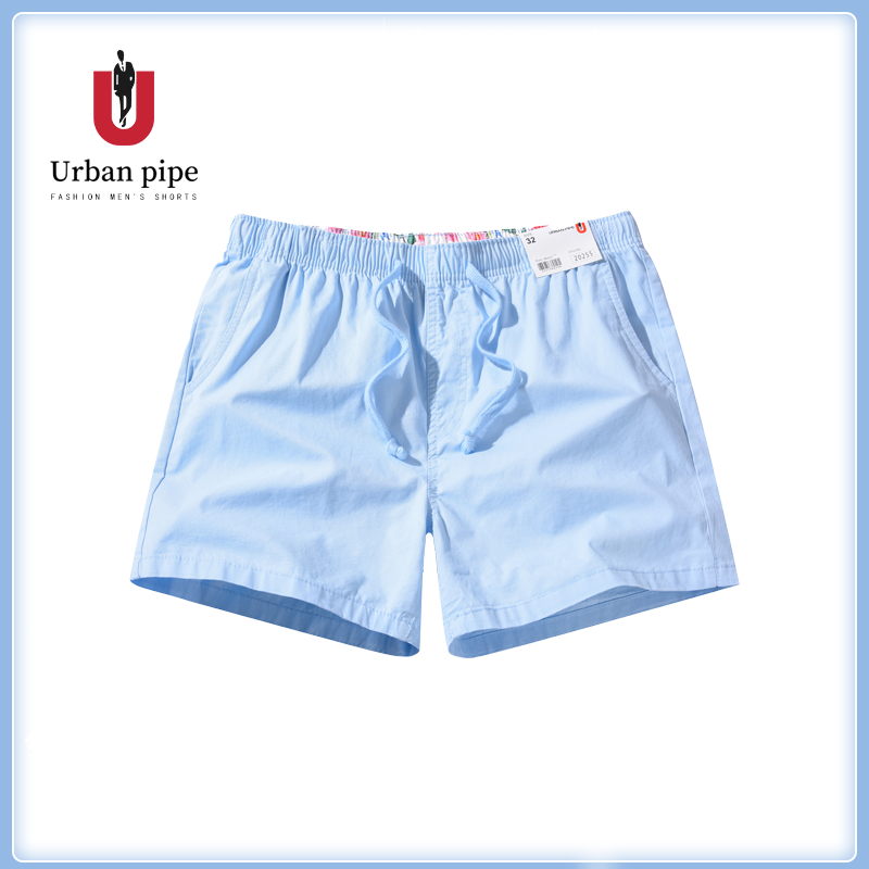 URBAN PIPE ผู้ชายกางเกงขาสั้นสีทึบเหนือเข่า 28-34 ระบายอากาศนุ่มและอบอุ่นออกแบบเอวยางยืดผ้าฝ้าย 100% Cleanfit Plain20255