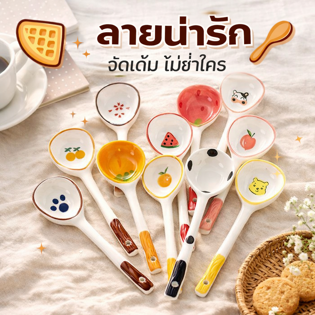 ช้อนซุปเซรามิคน่ารักๆ ช้อนกาแฟน่ารักสดใส 🍦