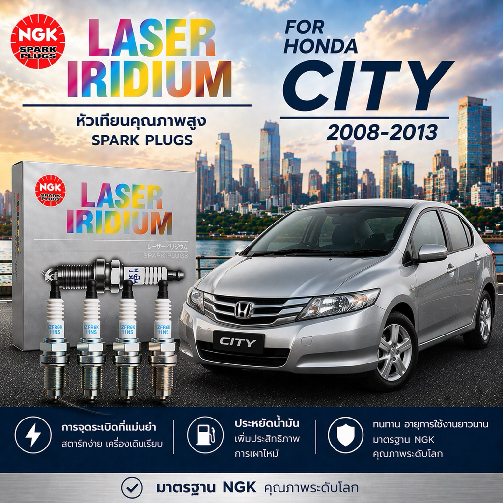 หัวเทียนแท้ 100% LASER lridium ตรงรุ่น Honda City 2008-2013 เบอร์ IZFR6K11NS