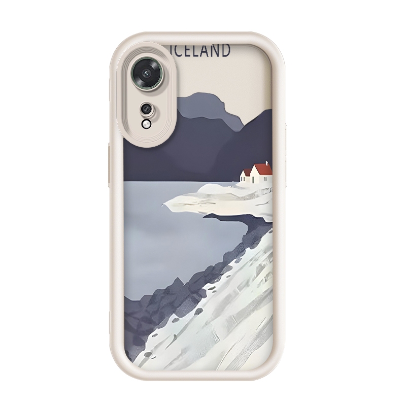 เข้ากันได้ Oppo A38/Oppo A18-4G,ง่าย Iceland Flat Art Illustration กรณีโทรศัพท์ป้องกัน