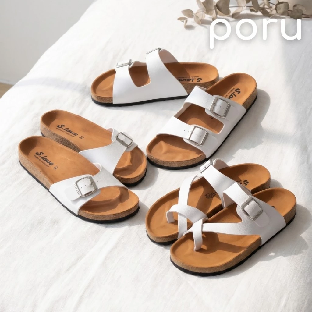 [ส่งฟรี]Poru รองเท้าแตะแฟชั่นไบเก้น White Collection พื้นนุ่ม ไซส์ 36-40