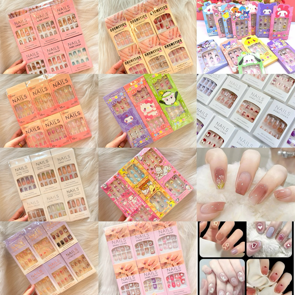 เล็บปลอมเจลแท้ ขายยกโหล (12 กล่อง) แถมสติกเกอร์ติดเล็บ ติดง่าย