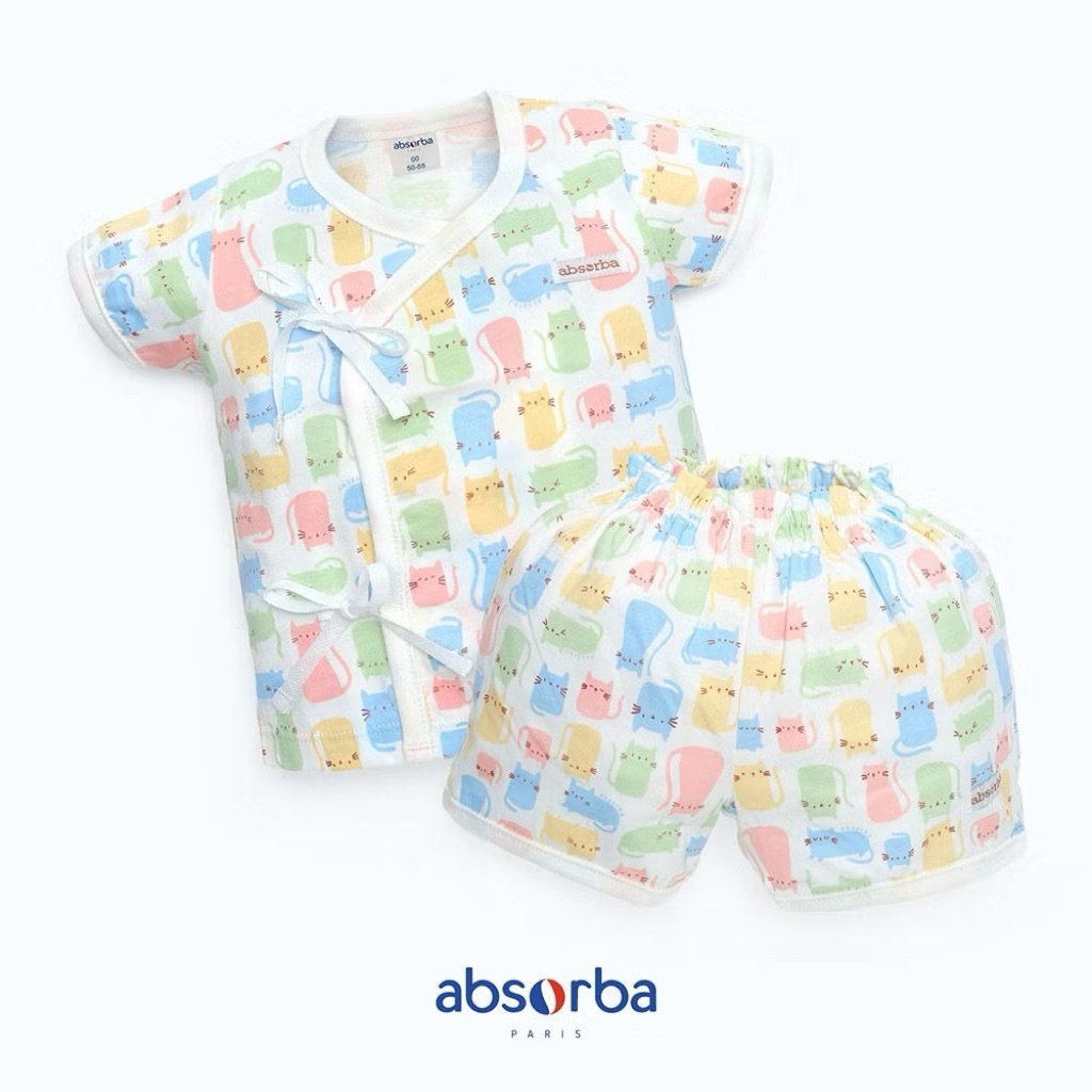Absorba(Q1314)แอ็บซอร์บา ชุดเสื้อป้าย แขนสั้น+กางเกงขาสั้น สำหรับเด็กแรกเกิด ผลิตจากผ้า Cotton แท้ 100% คอลเลคชั่น Chat