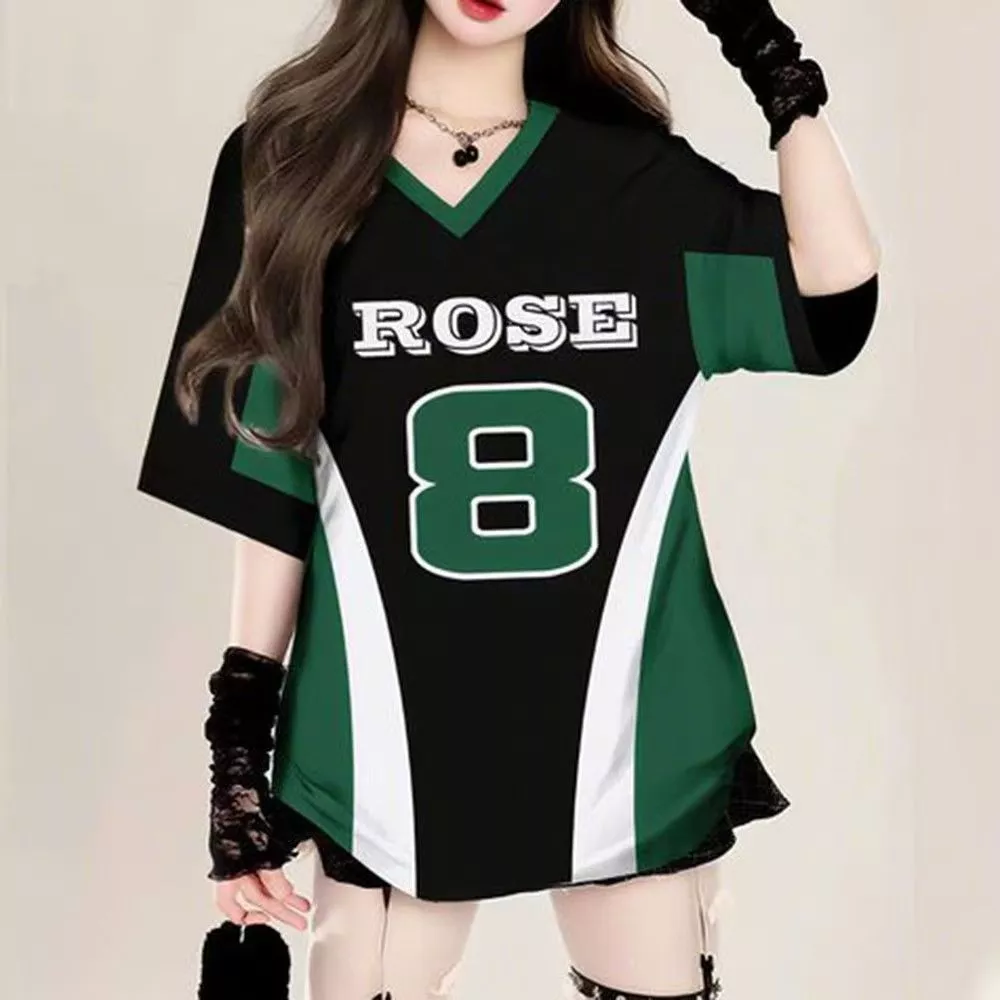 เสื้อบาสเกตบอลผู้หญิง oversize เสื้อผ้าสาวอวบไซส์ใหญ่ ทรงหลวมสไตล์เกาหลี เสื้อยืดกีฬาแฟชั่นมาใหม่ สกรีนเเบบวินเเทจฮิปฮอป