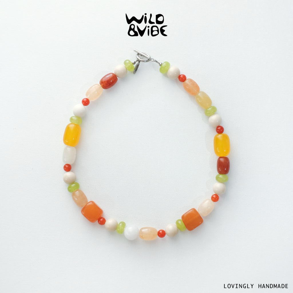 Sunshine&erthtoneสร้อยคอหินแท้colorful beads