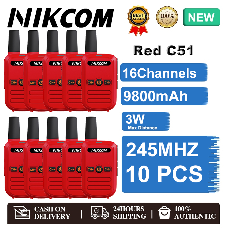 【10 ชิ้น】245MHz วิทยุ NIKCOM Red C51 Walkies Talkie 16 ช่อง 9800mAh วิทยุสื่อสาร เหมาะสำหรับใช้ภายในอาคาร