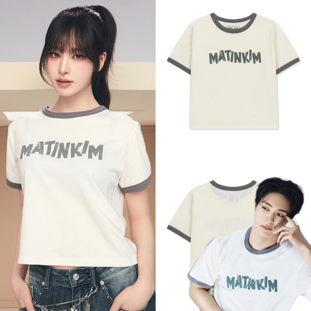 (Pre Oder) เสื้อครอปผู้หญิง Martin Kim แบบที่เจโน่ใส่ Martin Kim MATIN LOGO RINGER CROP TOP IN CREAM
